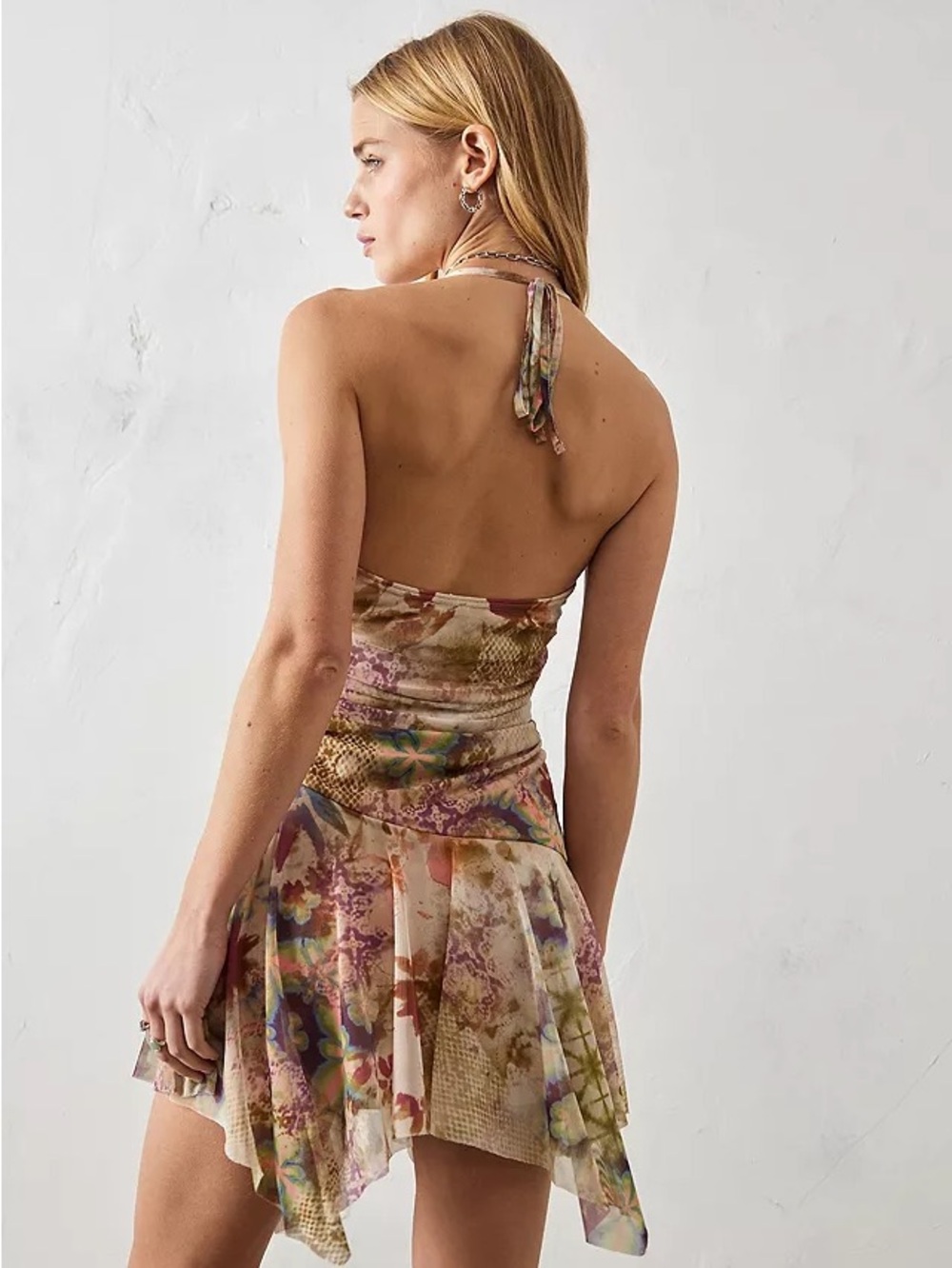 Multicolor Floral Backless Halter Handkerchief Hem Dress from Taobao.com